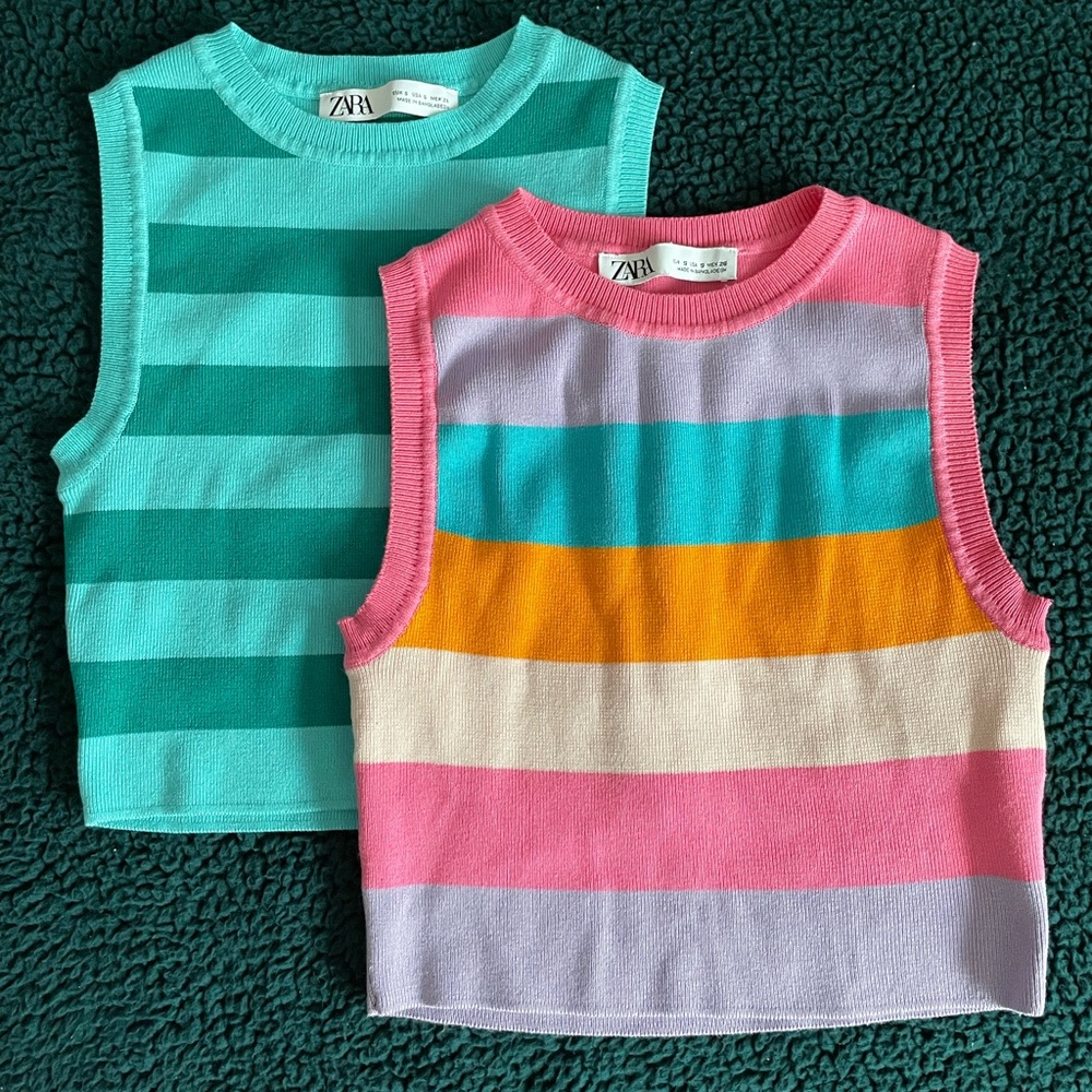 Zara Cropped Striped Sleeveless Tops - Multicolor